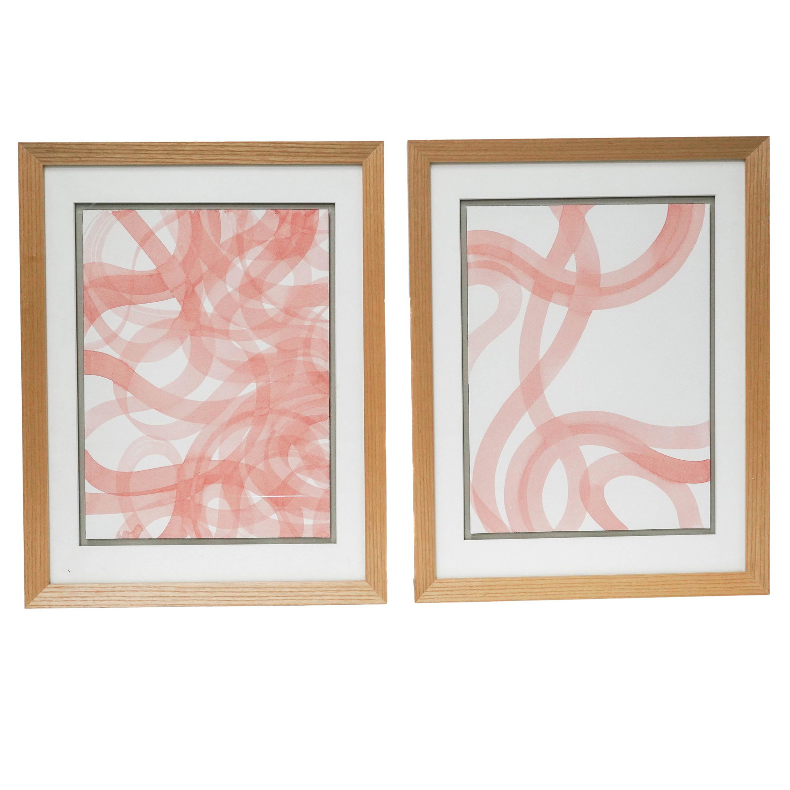 (2 Pc) Mary Stengel Bentley, 'Ribbon Rust 11 & 12', Gouache On Watercolor Paper: (2 Pc) Mary Stengel Bentley, 'Ribbon Rust 11 & 12', Gouache On Watercolor Paper 2015, USA Gouache on watercolor paper depicting abstract looping ribbon forms in pink tones. Matted and presented in mat
