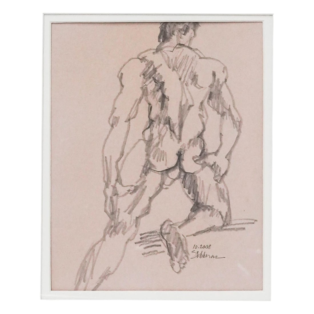 William Sibberns (American), Nude Male Sketch: William Sibberns (American), Nude Male Sketch 2008, USA Ink and wash on paper, signed and dated “SIbberns 10.2008” lower right. Expressive figurative study depicting a seated male nude rendere