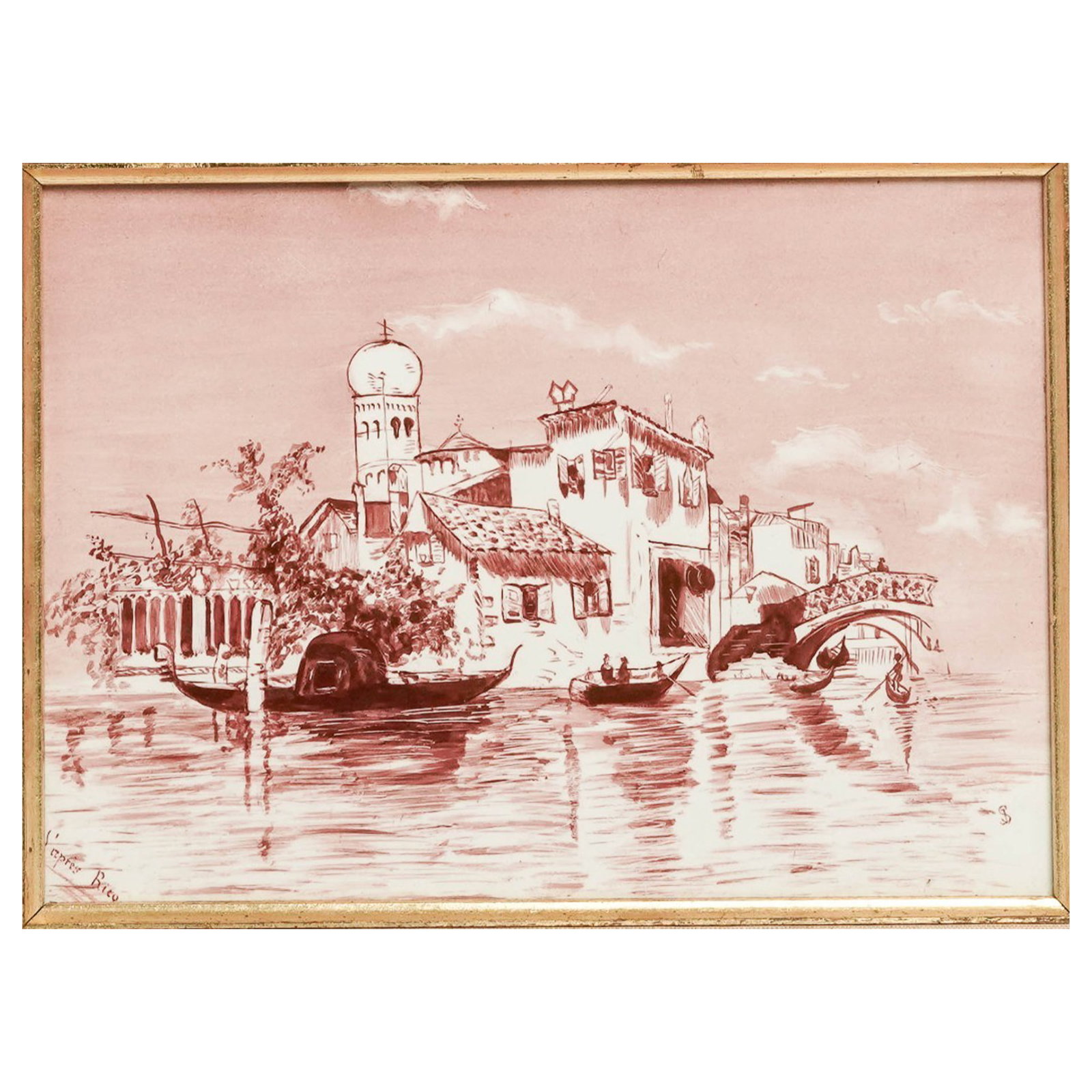 Signed Vintage 'Venetian Scene' Porcelain Plaque (1 of 7)