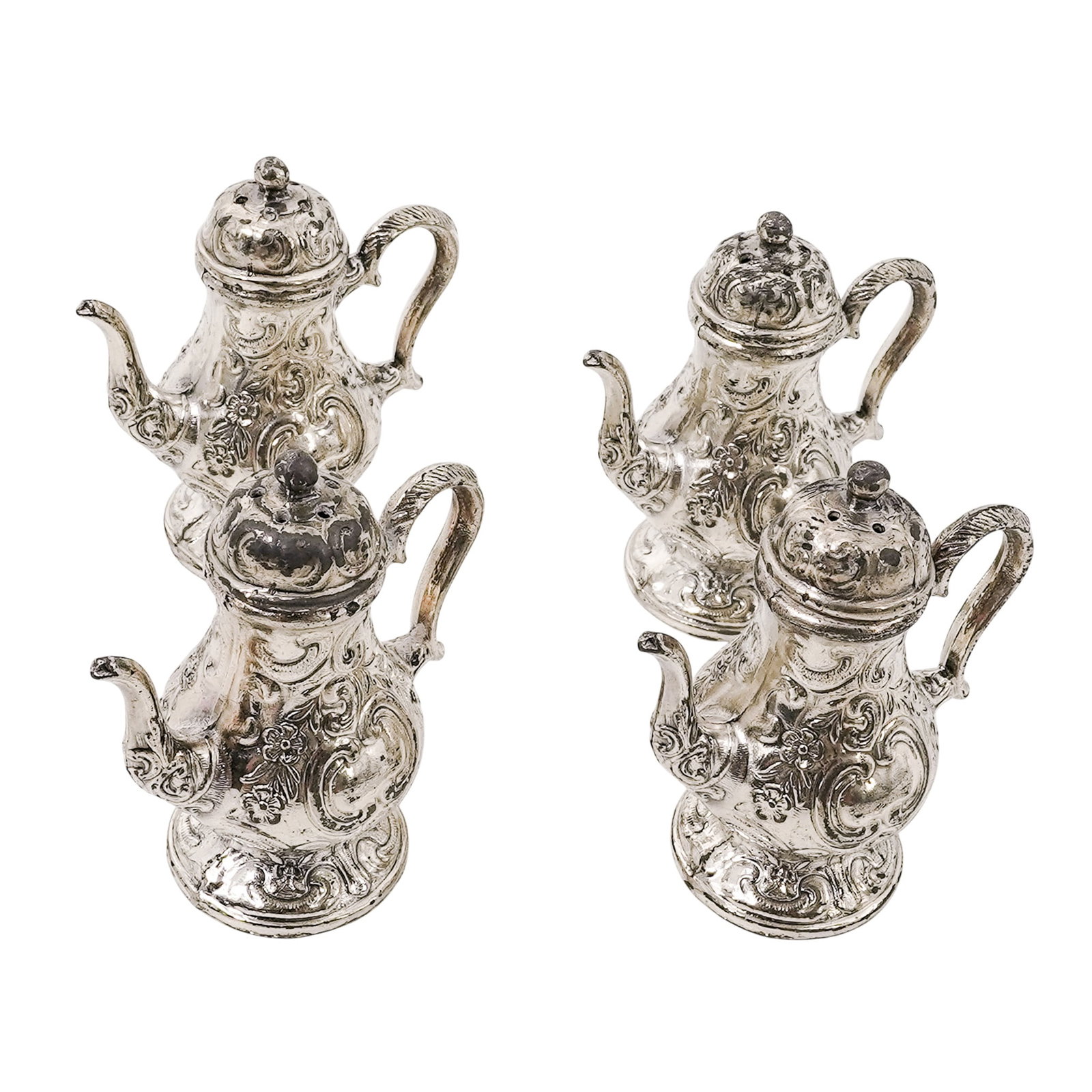 (4pc) Victorian Silver-Plated Teapot Salt & Pepper Shakers (1 of 12)
