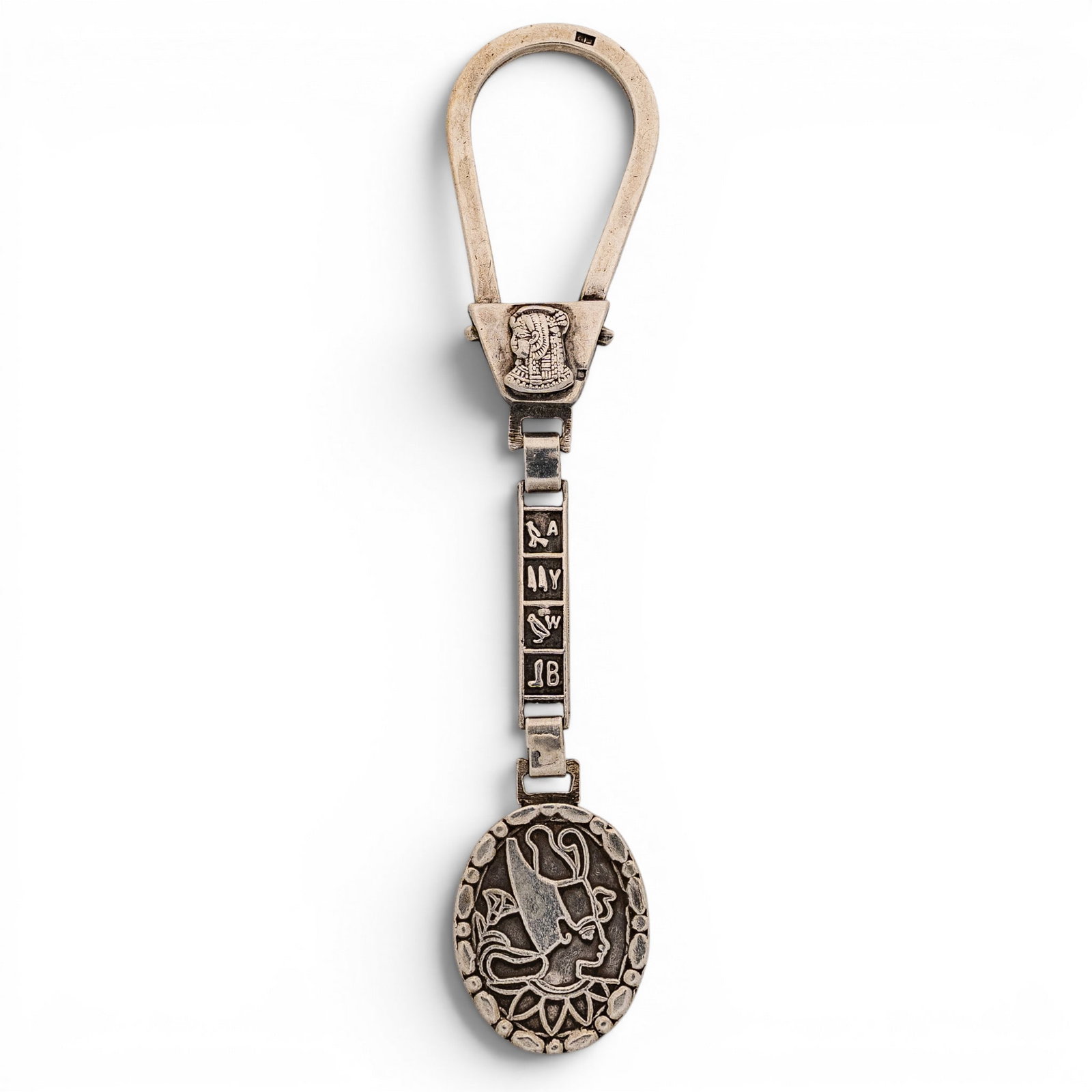 Silver Egyptian Revival Keychain Signed (1 of 7)