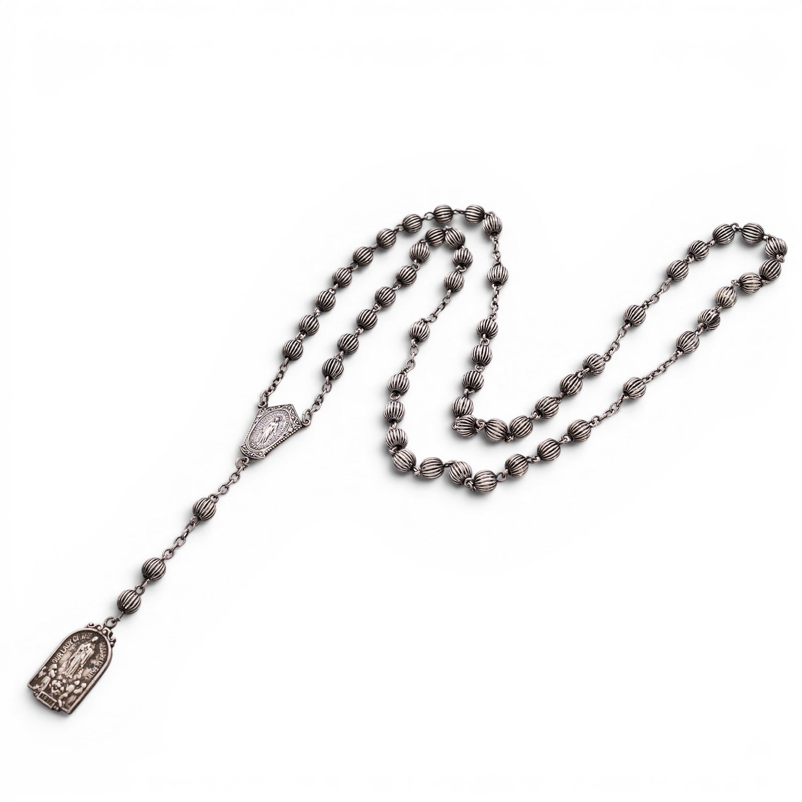 Sterling Silver Catholic Rosary Medal Necklace Signed (1 of 5)