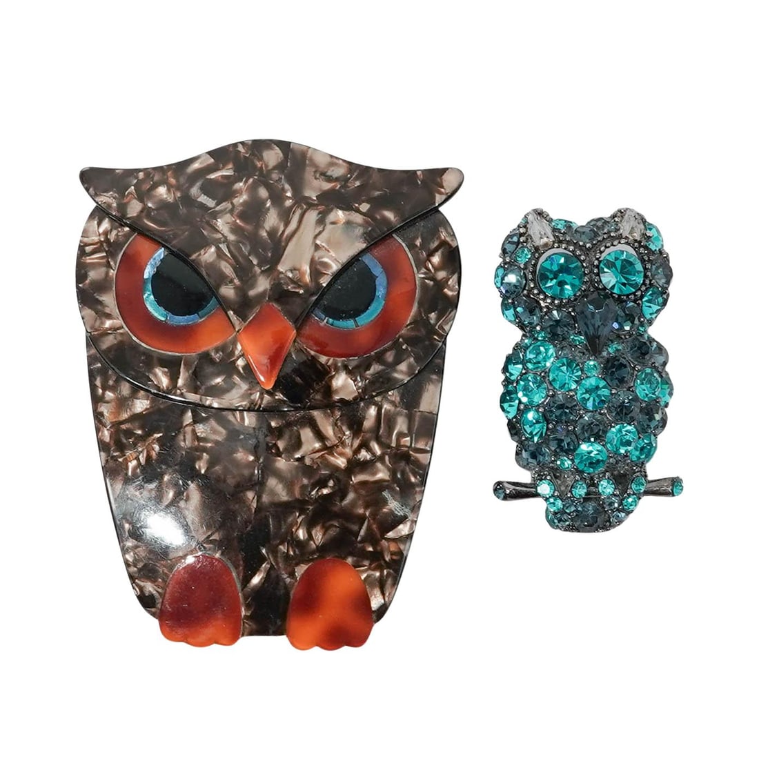 (2 pc) Acrylic & Blue Crystal Owl Brooches (1 of 5)