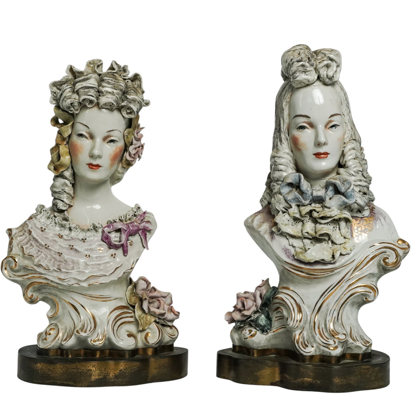 (2 Pc) Cordey Porcelain Marie Antoinette & Louis XVI Busts: (2 Pc) Cordey Porcelain Marie Antoinette & Louis XVI Busts Mid-20th Century, USA. Pair of Cordey porcelain busts depicting Marie Antoinette and Louis XVI, modeled in 18th-century court attire with ela