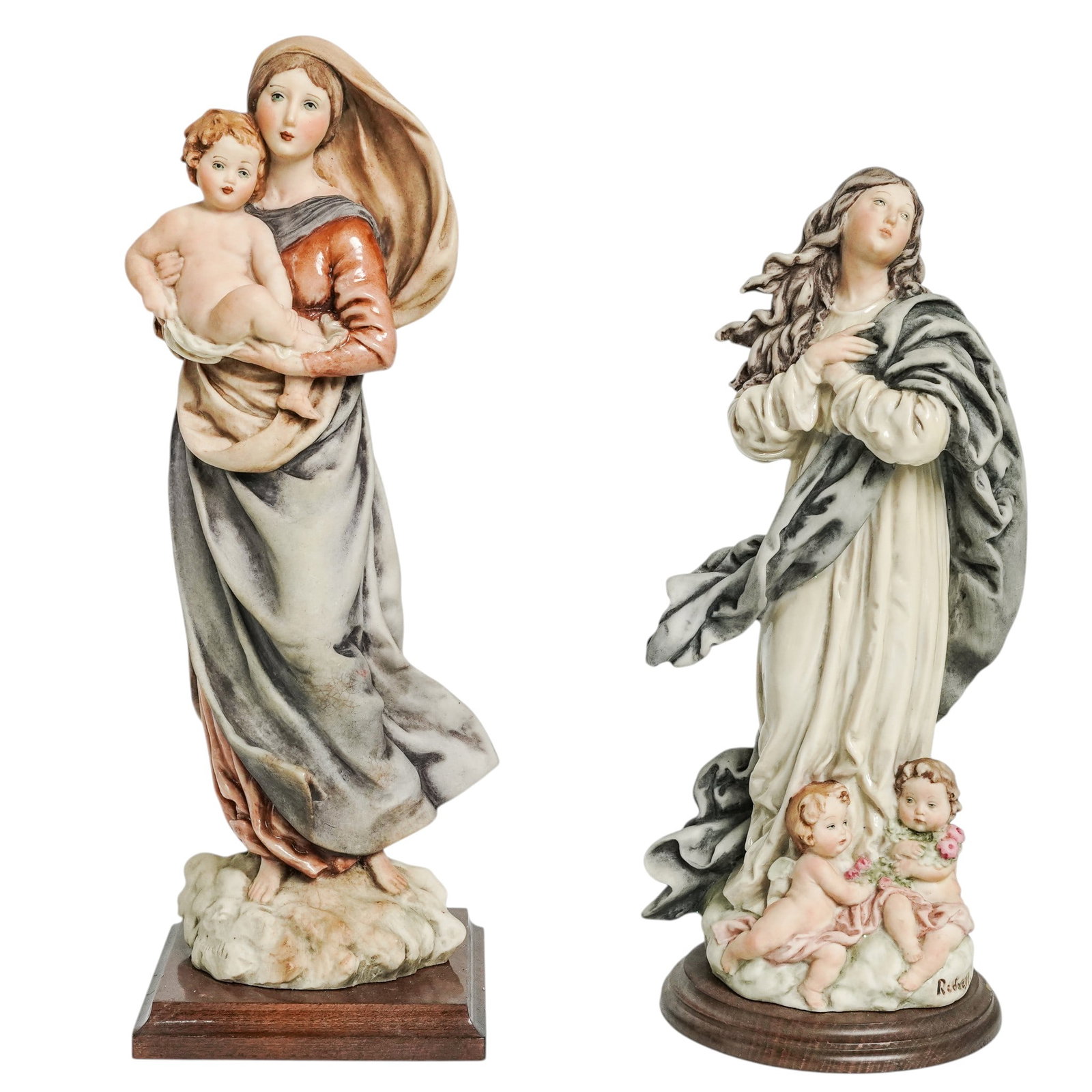 (2 Pc) Vintage Giuseppe Armani x Redaelli Florence Capodimonte Religious Figurines: (2 Pc) Vintage Giuseppe Armani x Redaelli Florence Capodimonte Religious Figurines Late 20th Century, Italy. Including Giuseppe Armani (Florence) figurines of the Madonna with Child, and a Capodimonte