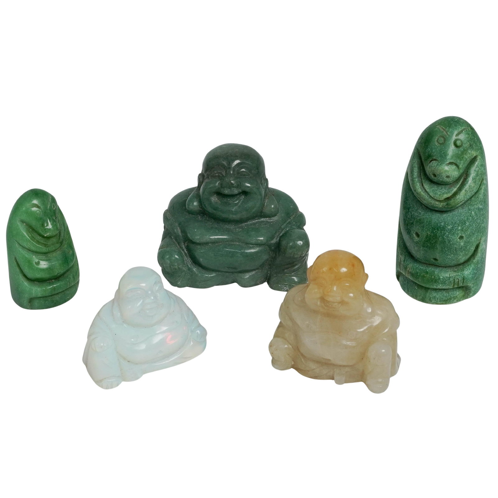 (5 pc) Carved Semi-Precious Stone Laughing Buddhas (1 of 6)