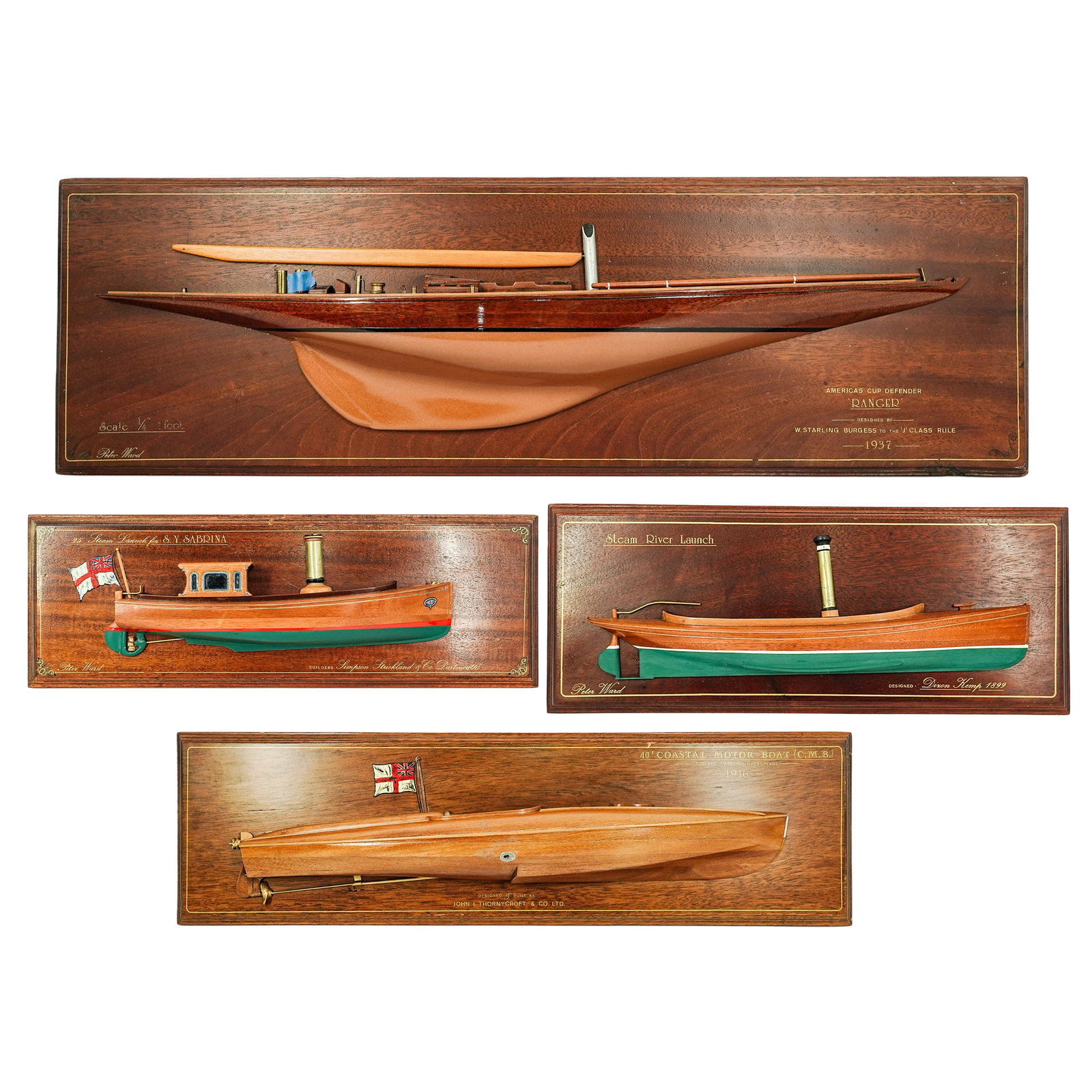 (4 Pc) Peter Ward Half Models Of Steam & Motor Boats (1 of 18)