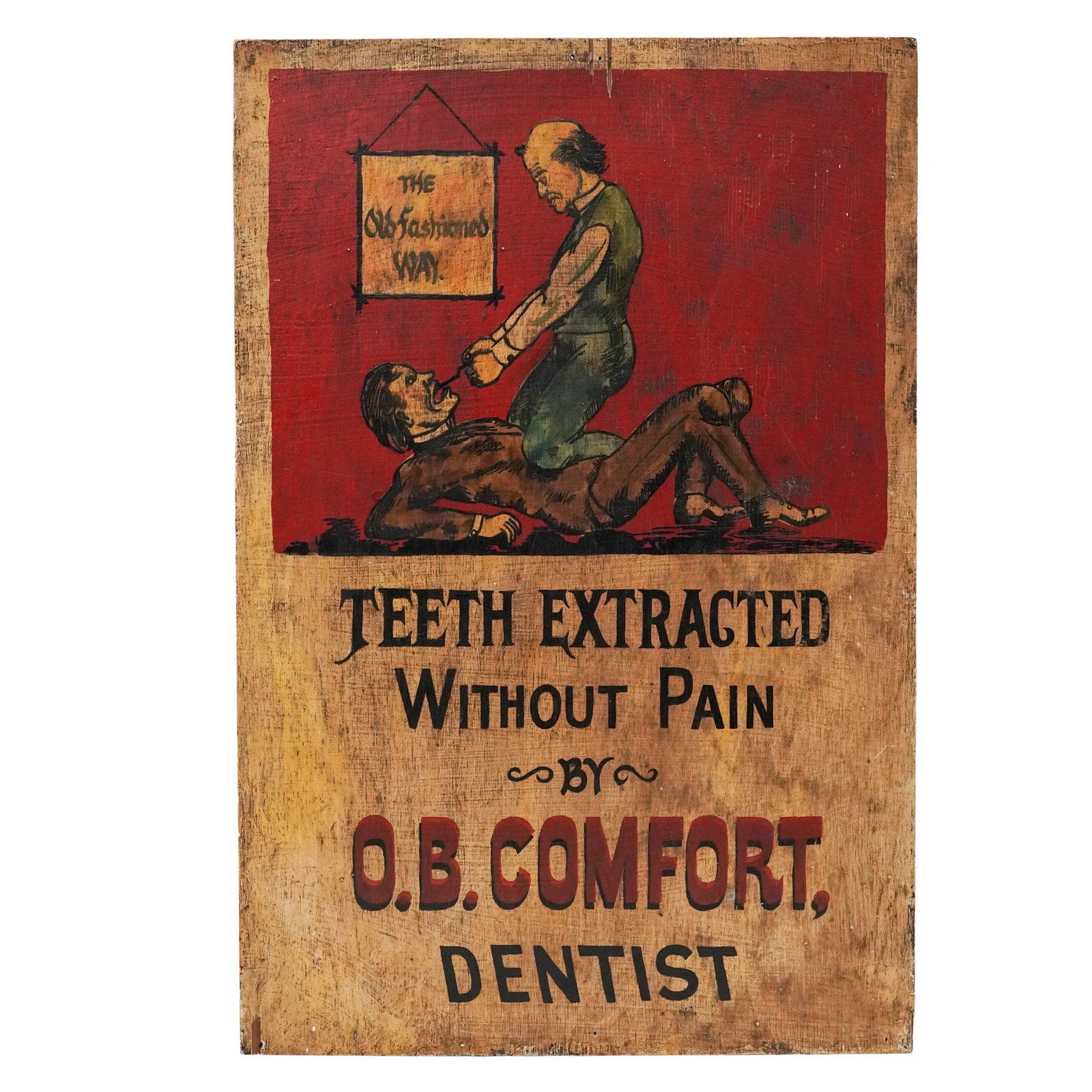 Antique O.B.Comfort Dentist Wooden Advertising Sign (1 of 4)