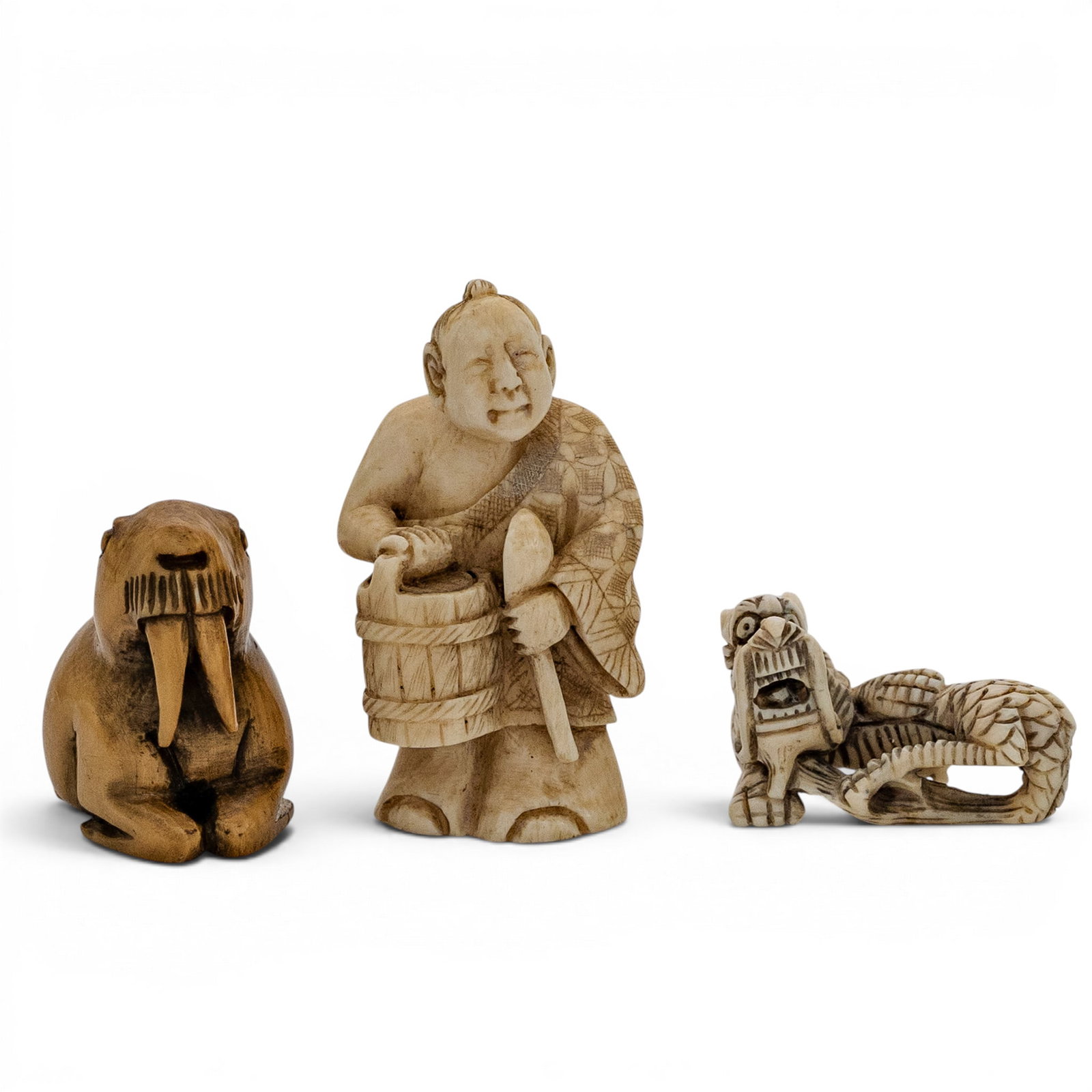 (3 Pcs) Carved Bone Netsuke Figure Set (1 of 6)