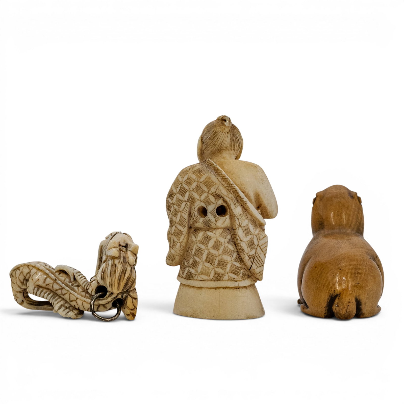 (3 Pcs) Carved Bone Netsuke Figure Set - 5