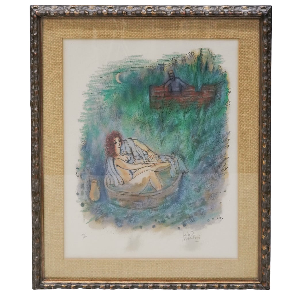 Reuven Rubin (Israeli, 1893-1974) "Bathsheba in the Bath, Observed by David" Lithograph: Reuven Rubin (Israeli, 1893-1974) "Bathsheba in the Bath, Observed by David" Lithograph c. 1971, Israeli "Bathsheba in the Bath, Observed by David" Lithograph by Reuven Rubin celebrated Israeli artist