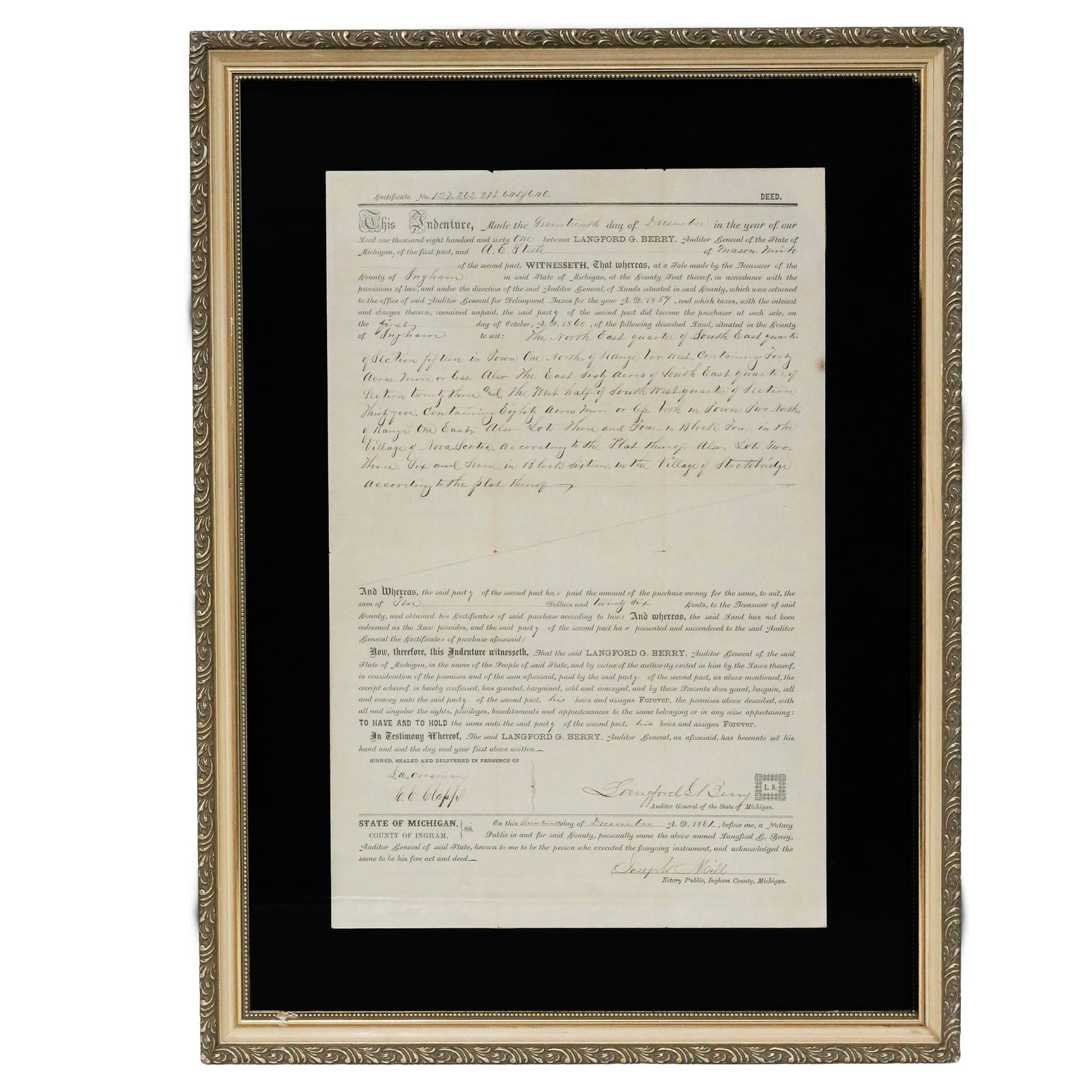 Antique State Of Michigan Indenture Deed Document (1 of 7)