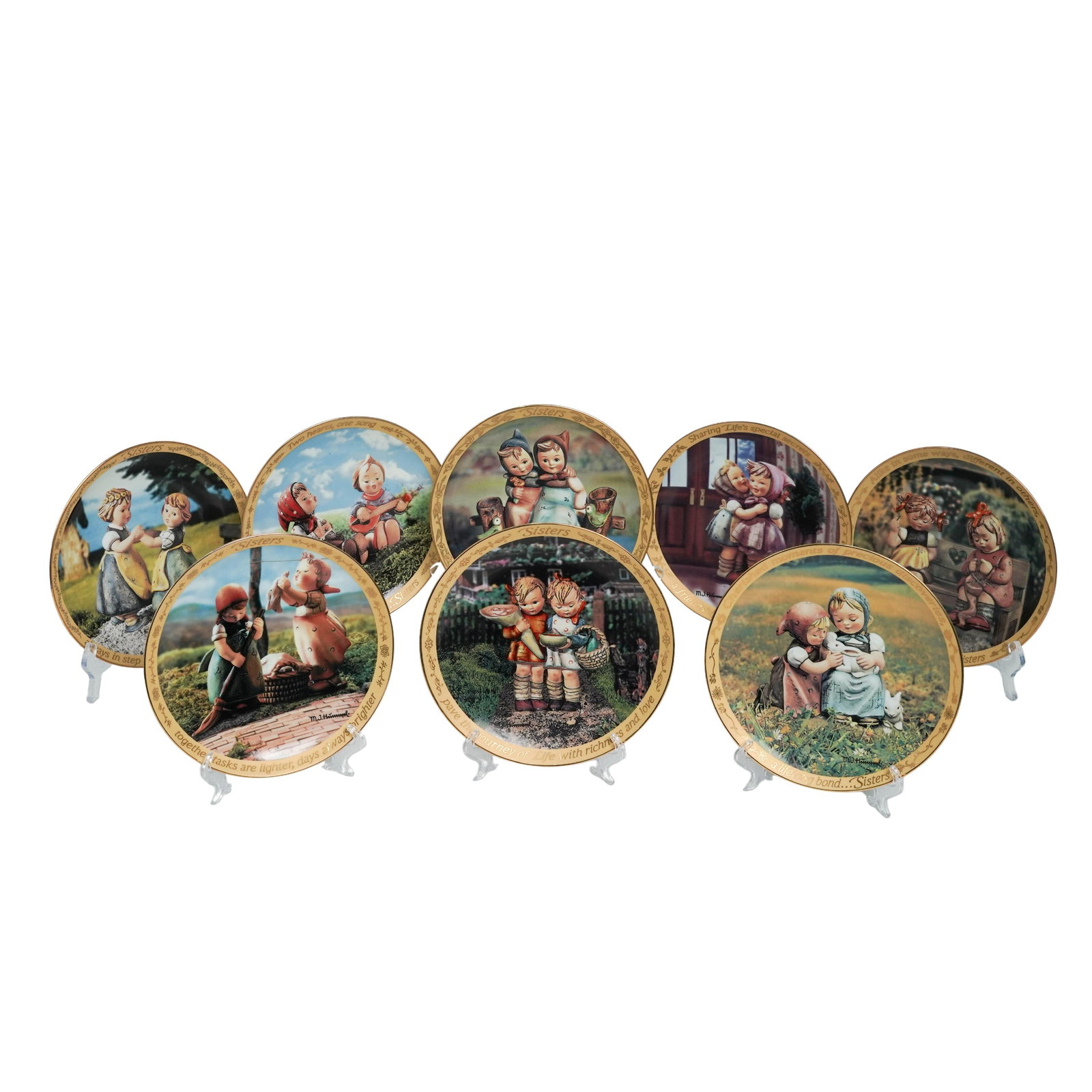 (8pc) M.J.Hummel "Sisters" Ltd. Ed. Porcelain Plates: (8pc) M.J.Hummel "Sisters" Ltd. Ed. Porcelain Plates 20th Cent., German The M.I. Hummel "Sisters" Collection from the Danbury Mint is a series of Ltd. Ed porcelain plates inspired by the artwork of Si
