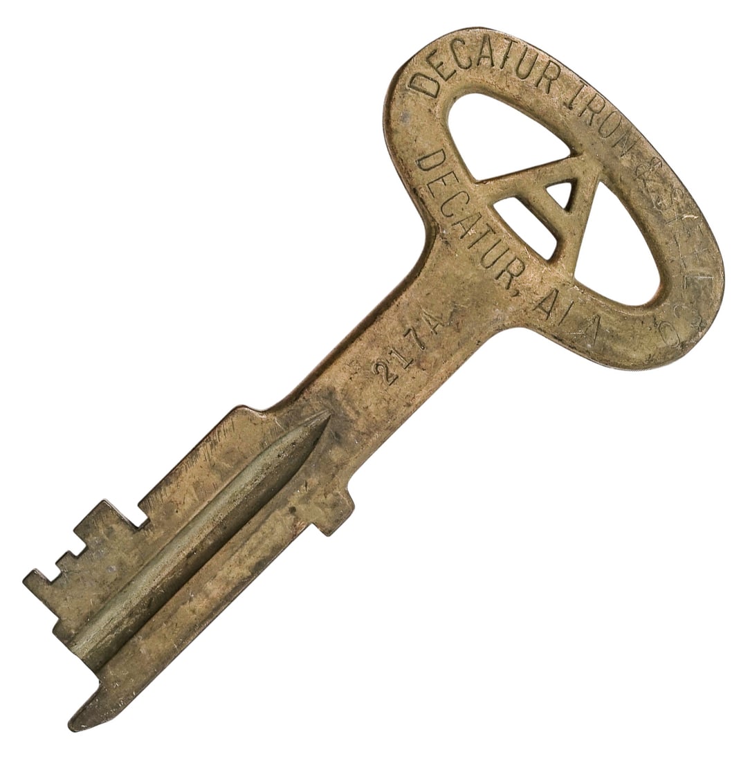 Vintage Decatur Iron & Steel Co. ALA Bronze Jail Key: Vintage Decatur Iron & Steel Co. ALA Bronze Jail Key Mid 20th Cent., American This is an authentic vintage bronze prison or jail key manufactured by the Decatur Iron & Steel Co. These large, heavy-dut