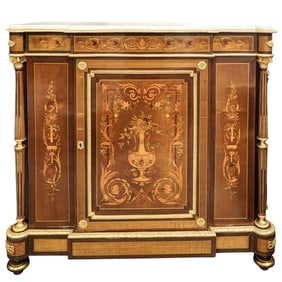 French Napoleon III Ormolu Bronze & Marquetry Sideboard