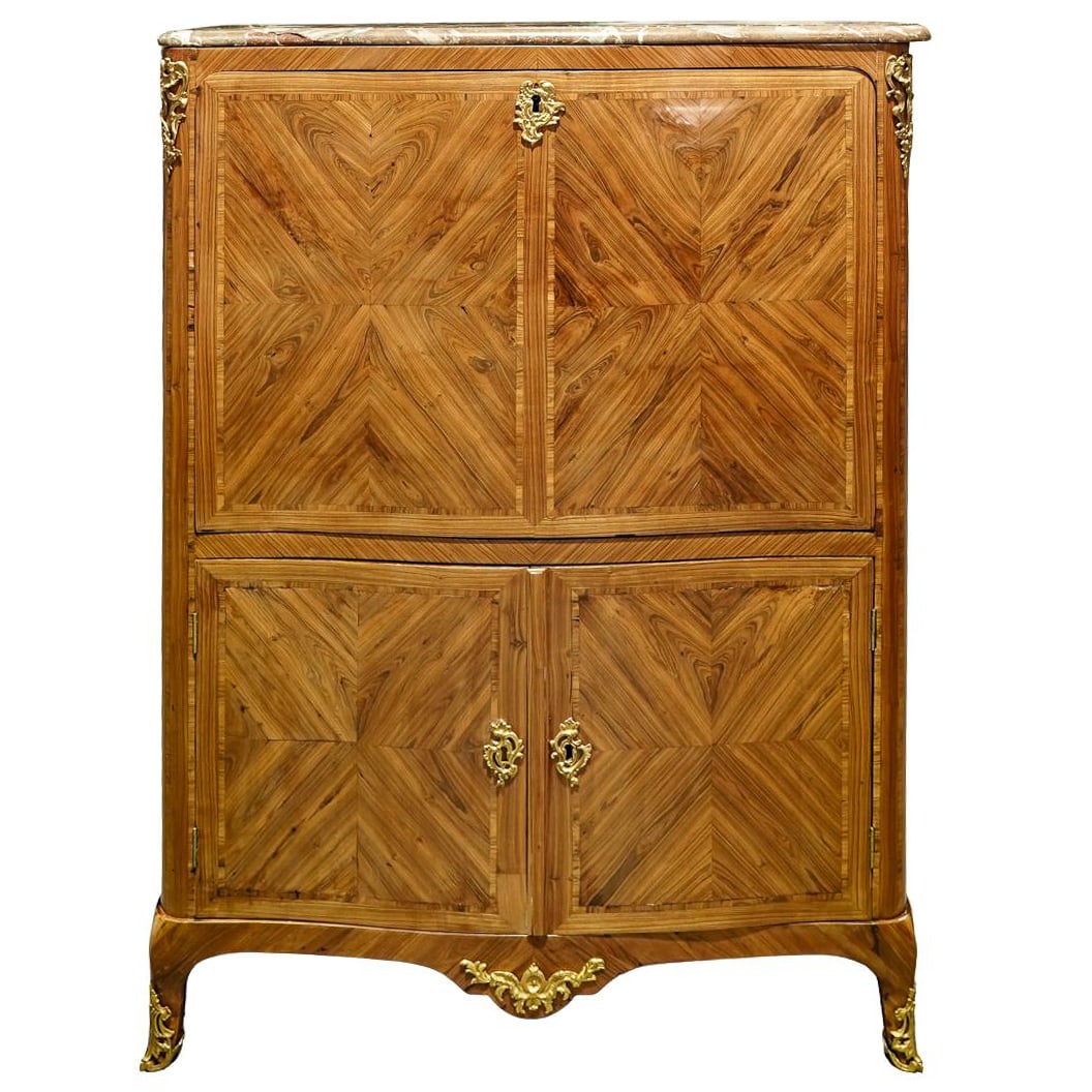19th Cent. French Louis XV Style Wood and Marble Secretary Cabinet Desk: 19th Cent. French Louis XV Style Wood and Marble Secretary Cabinet Desk19th Cent. FranceAntique French Louis XV style wood and marble secretary cabinet desk from the 19th century. Characteristic of re