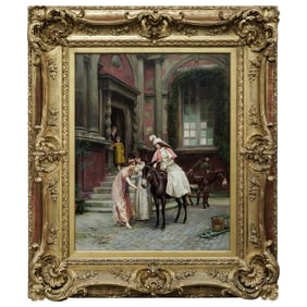 Jules Girardet (French, 1856–1938) Oil On Canvas Courtyard Painting