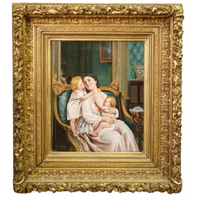 Henri Baron (French, 1816-1885) Mother and Children Oil on Canvas