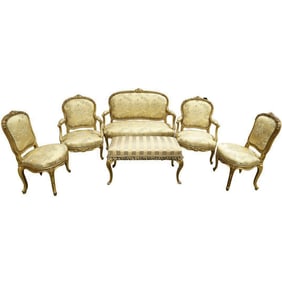 (6 pcs) French Rococo Gilt Wood Settee Set