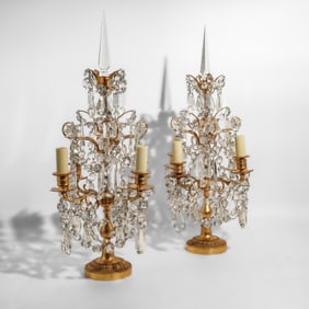 Pair of Baccarat Crystal Girandole Table Lamps