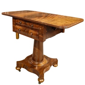19th Cent. English Mahogany Drop Leaf Ladies Sewing Table