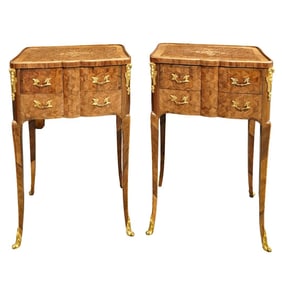 19th Cent. Louis XVI Style Ormolu Bronze & Marquetry Side Tables