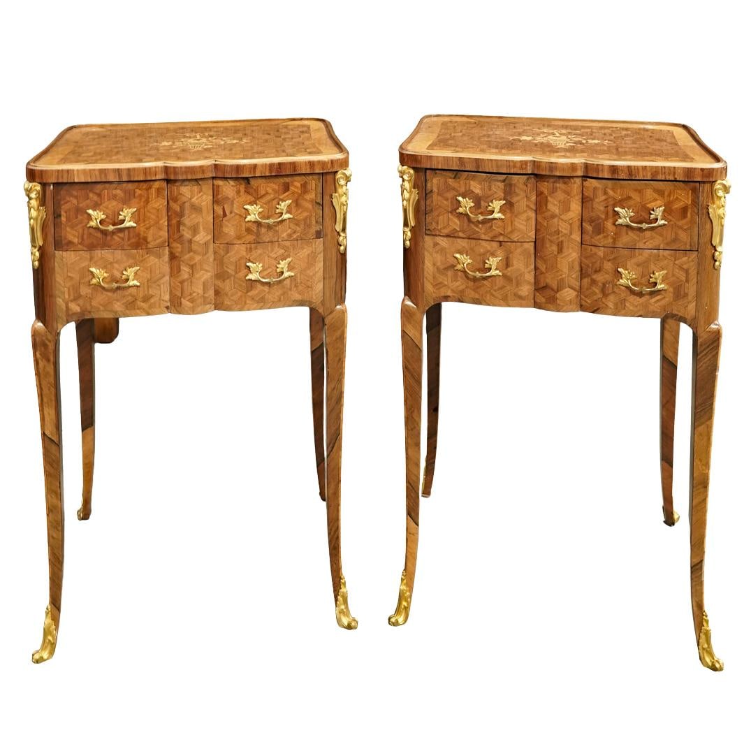 19th Cent. Louis XVI Style Ormolu Bronze & Marquetry Side Tables (1 of 6)