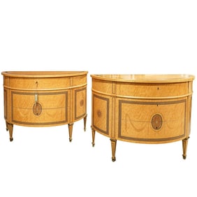 George III Style Demilune Burl Wood Side Boards