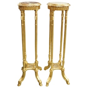 Pair 19th Cent. Louis XVI Style Gilt Wood & Marble Pedestals