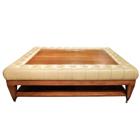 Large English Regency Style Leather Tufted Ottoman Table