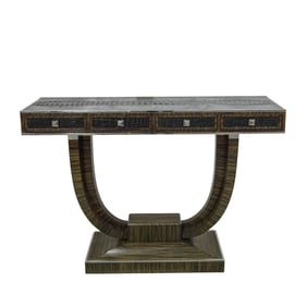 Hollywood Regency Style Crocodile Embossed Leather Console Table