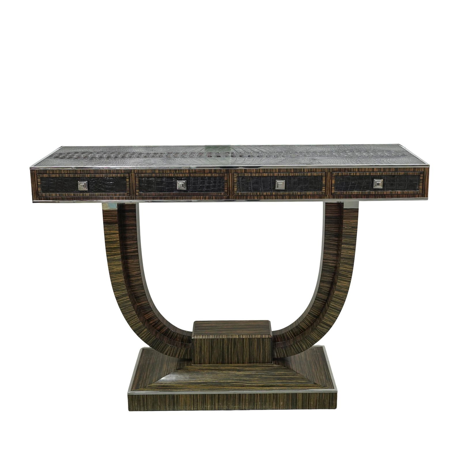 Hollywood Regency Style Crocodile Embossed Leather Console Table (1 of 9)