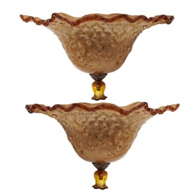 Pair of Murano Amber Glass Ruffled Rim Sconces