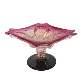 Murano Glass Gold Flecked Pedestaled Dish
