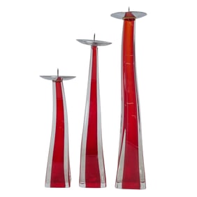 Giuliano Tosi (Italian, b. 1942) Red Murano Glass Candlesticks