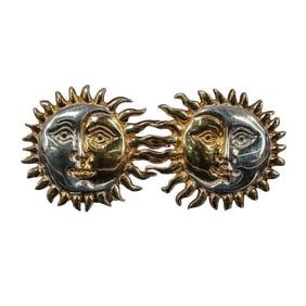Sergio Bustamante Gilt Sterling Silver Sun Face Stud Earrings