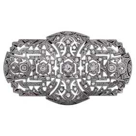 Art Deco Platinum & Old European Diamond Cut Brooch