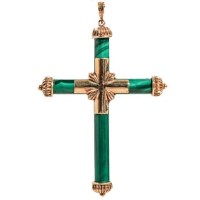 Vintage 14k Gold & Malachite Cross Pendant