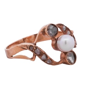 Victorian 18k Gold Pearl & Rose Cut Diamond Ring