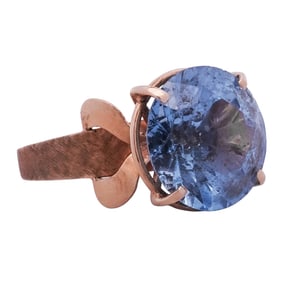 18k Gold & Blue Glass Ring