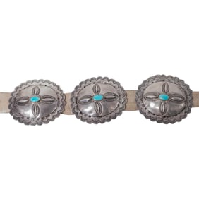 Native American Sterling Silver & Turquoise Concho Belt