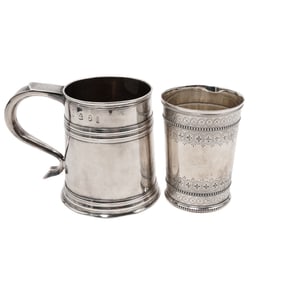 (2pc) Antique English Sterling Silver Mug and Tumbler
