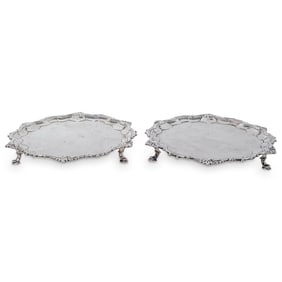 Pair of George II Sterling Silver Salvers