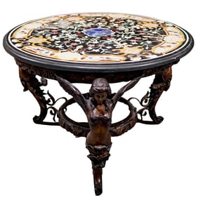 Pietra Dura Marble and Bronze Figural Table