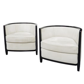 Pair of Art Deco Style Suede and Wood Club Chairs