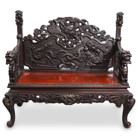 Antique Chinese Carved Dragon Bench