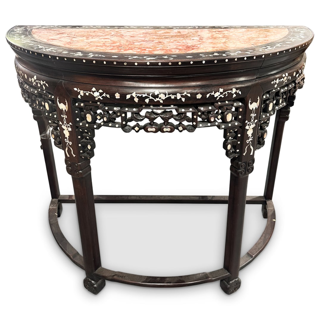 Chinese Hardwood Demilune Table with Mother-of-Pearl Inlay (1 of 6)