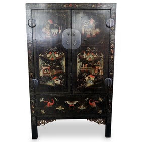 Antique Chinese Black Lacquered Cabinet