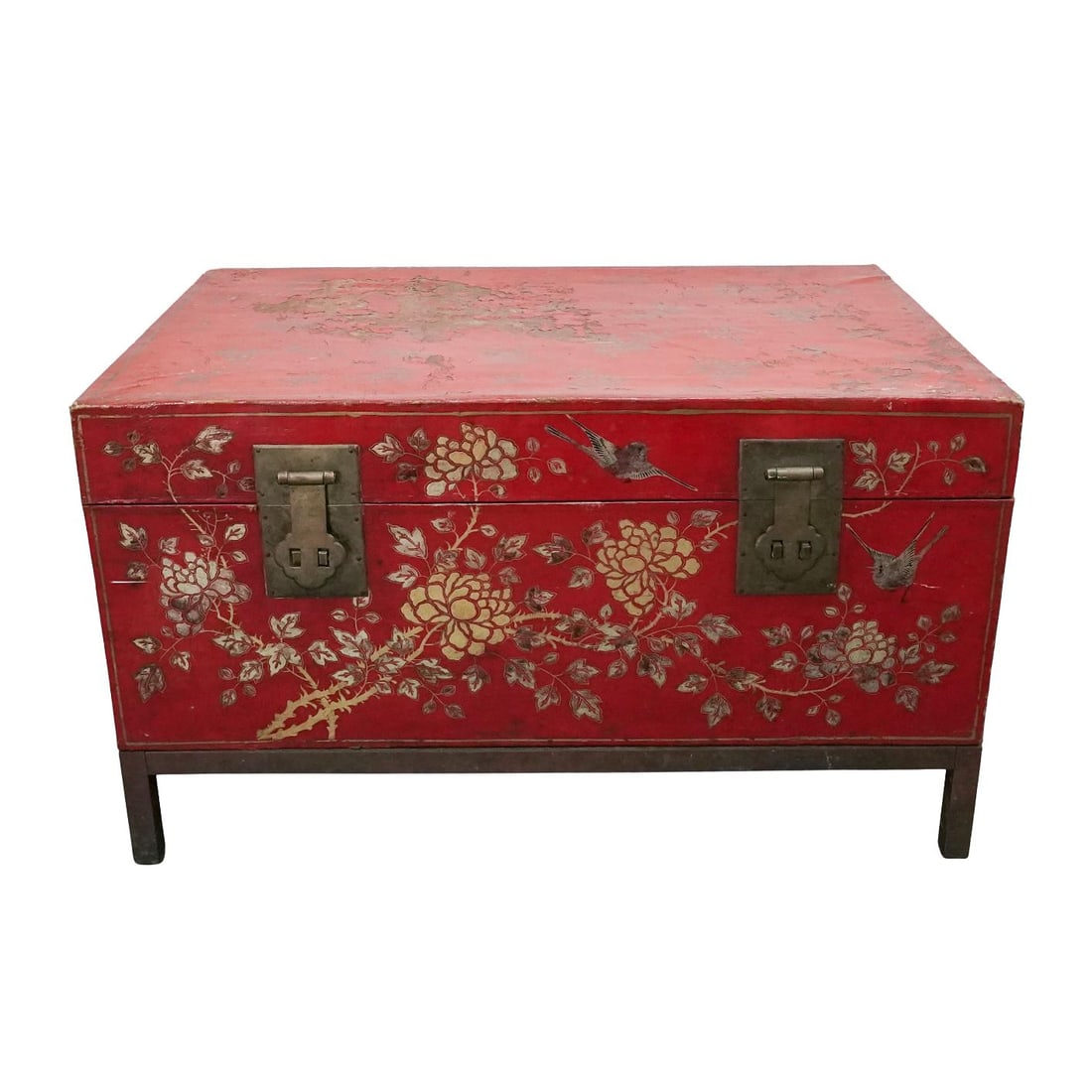 Antique Chinese Export Red Lacquered Parcel Gilt Trunk (1 of 9)