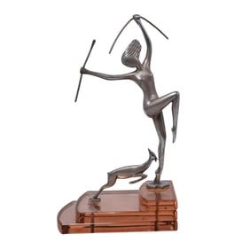 Art Deco Mixed Metal Huntress Sculpture